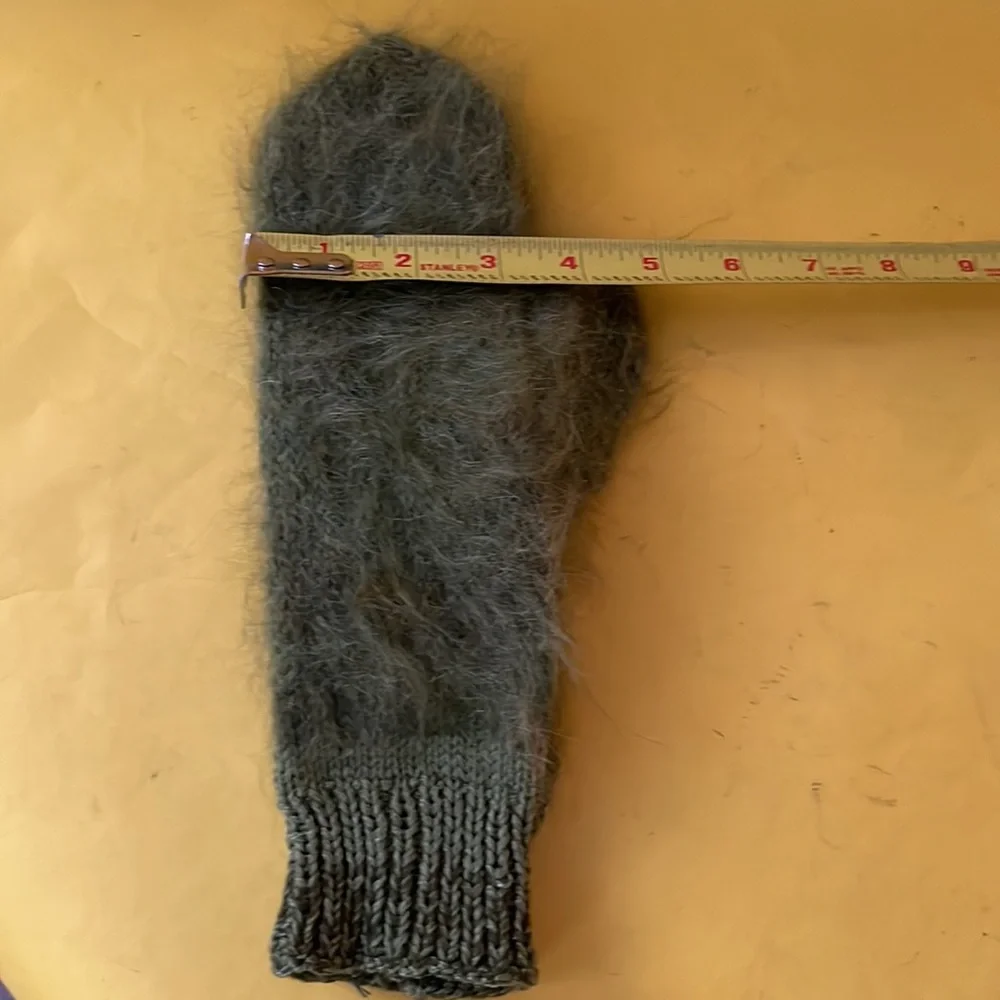 Light olive green hand knitted wool/mohair mittens
